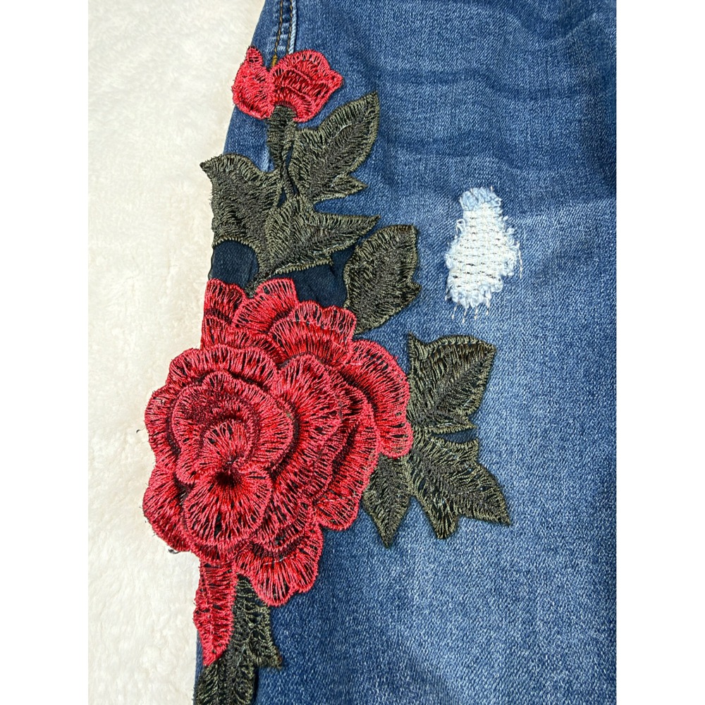 Boom Boom Jeans Womens Size 9 Floral Rose Embroidered Distressed Skinny Jeans View 2
